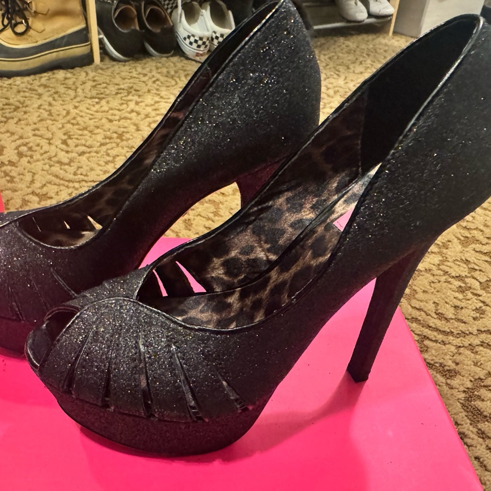 Betsey Johnson Black Glitter Heels